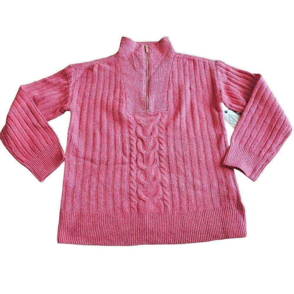 St johns bay womens Sz XL spiced coral half zip knit sweater